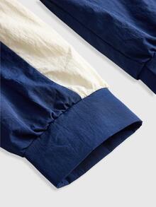 ROMWE Street Life Jaket Nylon Pendek Colorblock Gaya Streetwear Outdoor Wanita - Navy Blue - View 4