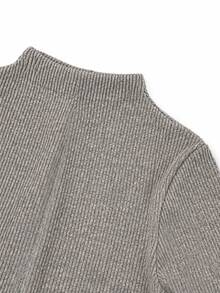 SHEIN Unity Autumn/Winter Semi-High Neck Fleece Ribbed Soft Knit Dress Women Long Sleeve Cinched Waist Flared Hem Elastic Short Dress Layering Inner Wear Casual Daily Commute Date - Mocha Brown - View 7