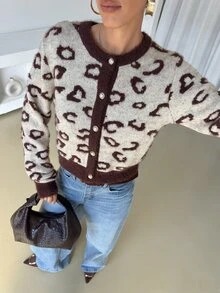 SHEIN Clasi 女款拼色休閒百搭日常外出開襟衫 - 摩卡棕 - 查看 5