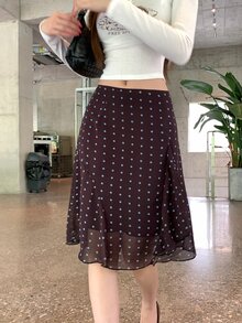 Dazy Tall Rok Wanita Motif Polkadot Seluruh Permukaan Gaya Korea, Serbaguna untuk Musim Semi dan Musim Panas - Coffee Brown - View 6