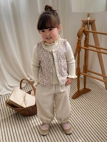 DAZY Infant Girl Floral Print Casual Layering Versatile Autumn/Winter Top - Beige - View 5