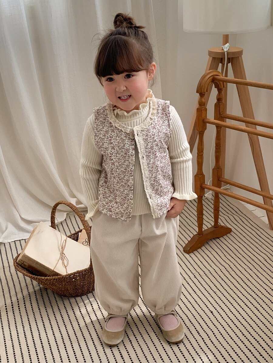 DAZY Infant Girl Floral Print Casual Layering Versatile Autumn/Winter Top - Beige - View 1