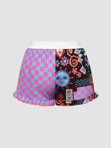 Chillnights Young Contrast Color Leopard Print Letter & Sun Graphic Frill Trim 2pcs Women's Pajama Bottoms - Multicolor - View 6