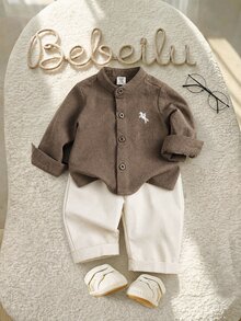 SHEIN Newborn Baby Knight Pattern Long Sleeve Top And Pants Casual ...