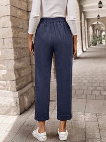 EMERY ROSE Women's Solid Color Pocket Casual Daily Wear Long Pants Everyday Work Navy Blue Autumn - Navy Blue - View 2