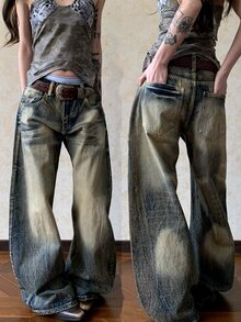 Dazy Tall Women's Distressed Washed Loose Straight Leg Jeans - Medium Wash - View 5