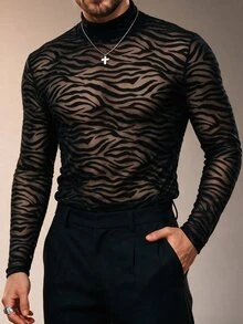 Manfinity Dauomo Men's Fashionable Sheer Sexy Animal Print T-Shirt - Black - View 6