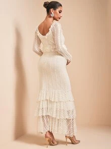 MaterniChic Vestido suave con volantes texturizados para maternidad - Albaricoque - Ver 4