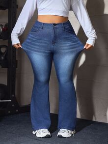 Flexra Festival Plus Size Women Blue Stretch Sexy Skinny Flare Jeans - Dark Wash - View 7