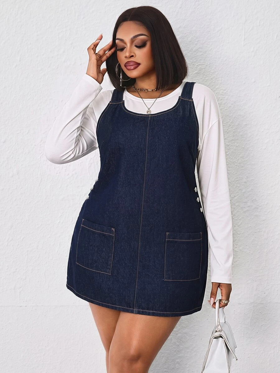 GlowEve CURVE Summer Fashion Washed Light Blue Plus Size Short Denim Dress For Women - Dark Wash - View 1