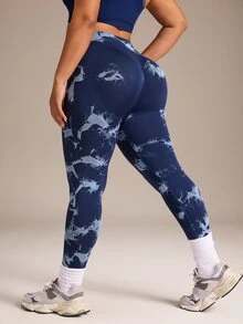 SHEIN Rhythm Era Seamless High Elasticity Women Plus Size Sports Leggings - Navy Blue - View 2