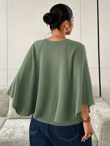 Dazy Plus Brown Loose Shawl Collar Business Casual Fashion Street Commute Elegant Pullover Sweater - Army Green - View 2