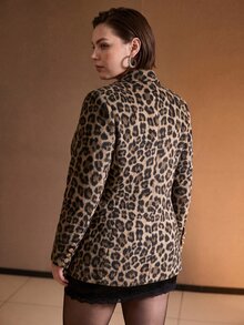 MOTF PREMIUM PLUS SIZE WOMEN'S DOUBLE-BREASTED LEOPARD PRINT BLAZER JACKET, AUTUMN/WINTER - Coffee Brown - View 5