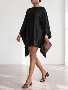 Zivah Women's Elegant Solid Color Asymmetrical Hem Vacation Dress - Black - View 5