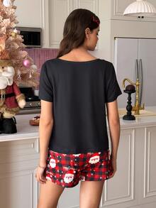 SweetSlumber Christmas Sweet Cute Candy Cookie Pattern Colorblock Round Neck Pullover Women's Pajama Set Milk Silk - Multicolor - View 2