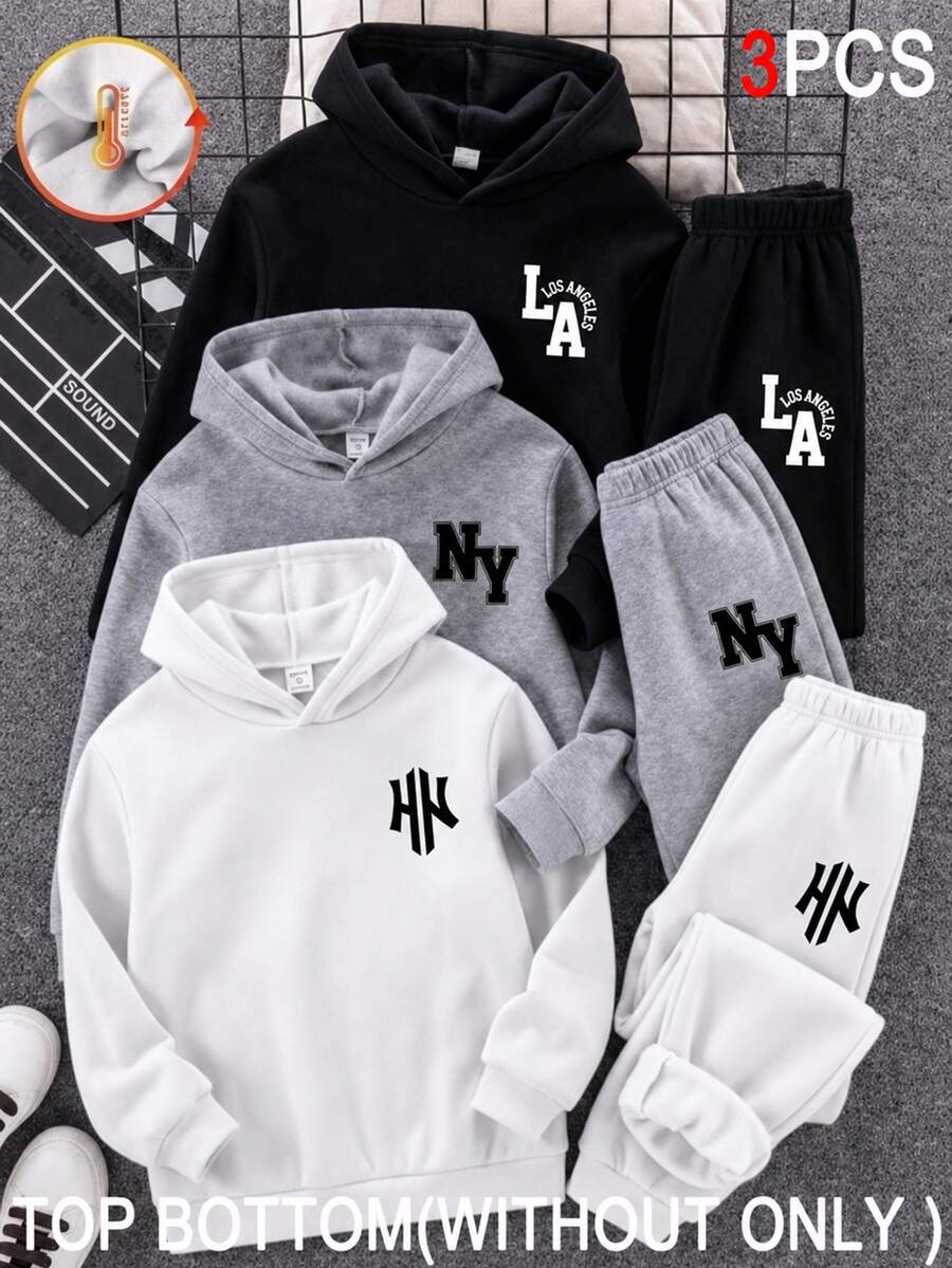 SHEIN 青少年男孩 3件組休閒百搭黑色、灰色、白色多色運動長褲,適合通勤、上學、日常休閒穿著、運動 - 彩色 - 查看 1