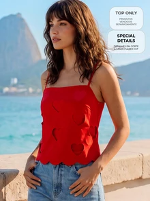 CAJUNI Heart Shape Red Blouse Casual Chic Elegant Summer Special Fabric Valentines Day - Red - View 10