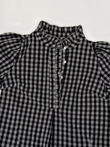 Linhara 大尺碼女款秋季荷葉邊黑色格紋度假休閒 1920 年代復古風襯衫 格紋上衣 格子上衣 正式外出穿搭 - 紫色 - 查看 5