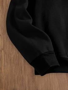 EASEVO Men's Plus Size Casual Crew Neck Pullover Sweatshirt, Solid Color Patchwork Contrast Design, Spring Autumn Winter Halloween Winter Party Autumn - Black - View 4