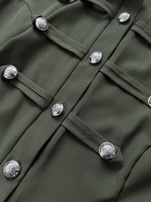 Sunspun Women Plus Size Army Green Utility Shirt, Fashion Button Decor Lapel Collar Blouse, Versatile Commute Mid Sleeve Shirt Top Fall - Army Green - View 6