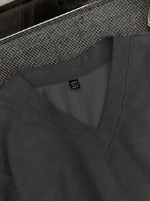 SHEIN EZwear 休閒極簡深灰色女款V領寬鬆大版型運動衫，適合秋冬穿著的秋季運動衫 - 深灰色 - 查看 5