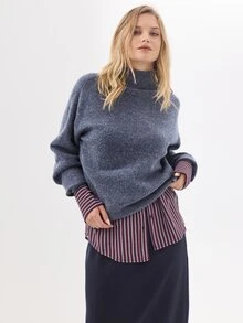 KÆRIA Hus Sheer Long Sleeve Button-Up Shirt - Chiffon - Burgundy & Blue Stripe - Relaxed, Workwear, Elegant - Pink - View 5
