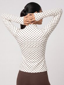 SHEIN BAE Women's Polka Dot Print Long Sleeve Zip-Up Fitted Sports Jacket - Butter Yellow - View 3