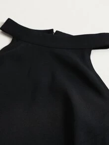 Elenzga Plus Size Women's Solid Color Back Contrast Lace Elegant Halter Neck Blouse - Black - View 6