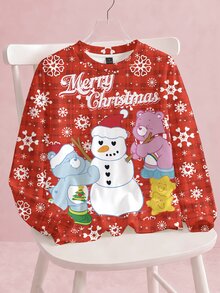 SHEIN X Care Bears Christmas Cute Bear Snowflake Red Plaid All-Over Print Women's Sweatshirt Full Pattern - White - View 1