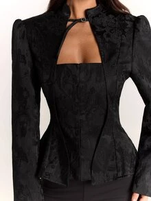 SHEIN BAE Women's Hollow Out Casual Daily Commute Travel Long Sleeve Blazer - Black - View 7