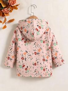 SHEIN Vintaside Kids 女童幼兒田園碎花連帽抓絨內裡加厚中長款外套 秋冬款 - 粉色 - 查看 2