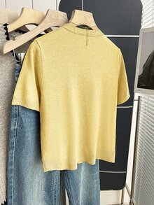 Franclia 新款春夏復古學院風拼色格紋針織套頭毛衣女款 - 淡黃色 - 查看 2