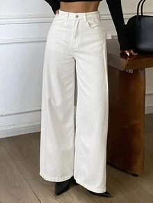 Dazy Tall Women's Pocket Decor Loose Urban Casual Denim Jeans - White - View 4
