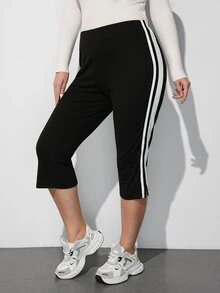 Maija Plus Size Women's Colorblock Casual Versatile Daily Wear Capris - Black - View 4
