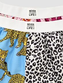 Chillnights Young Colorblock Leopard Print & Sun Graphic Frill Trim 2pcs Women Pajama Bottoms - Multicolor - View 3