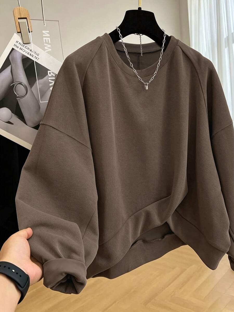 Resyla Women's Solid Color Round Neck Long Sleeve Knot Design Casual Sweatshirt - Brown - View 1