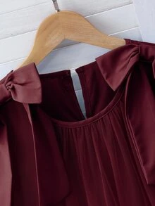 SHEIN Girls Elegant Fashion Ruffle Lace Pearl Shiny Mesh Dress - Burgundy - View 3