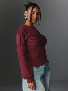 NYA SZN Knit Top Long Sleeve Sweater Elegant Holiday Festival Special Occasion Everyday Casual Work Concert Going Out Club Cozy Chic Party Red Fall Winter - Red - View 6