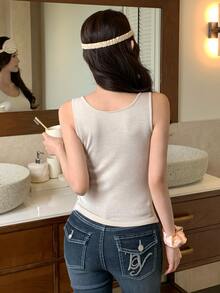 DAZY Women's Minimalist Solid Color Street Casual Base Layer Top - Apricot - View 2
