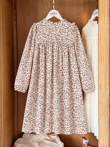 SHEIN Vintaside Kids 少女秋季棉質洋裝 小碎花數位印花 荷葉領長袖 田園風 - 彩色 - 查看 2