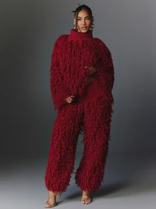NYA SZN Knit Top Long Sleeve Sweater Fringe Holiday Festival Special Occasion Everyday Casual Work Concert Going Out Club Cozy Chic Cute Party Red Fall Winter - Red - View 5