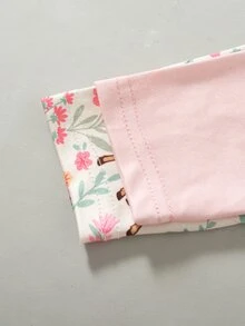 SHEIN 2件組女嬰連身衣可愛粉色花卉鹿圖案按扣長袖圓領薄款生日家庭首週歲派對秋季假期 - 彩色 - 查看 7