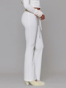 MUSERA Drawstring Elasticated Waist Logo Fitted Flare Coord Jogger Sweatpant Autumn Fall Winter Daily Back To School Pink Pony - White - View 3