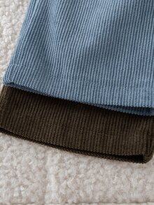 SHEIN Vintaside Kids 2件組幼兒男童燈芯絨長褲 學院風可愛棕色與藍色抽繩彈性腰羅紋直筒寬腿戶外秋季聖誕假期褲 - 彩色 - 查看 6