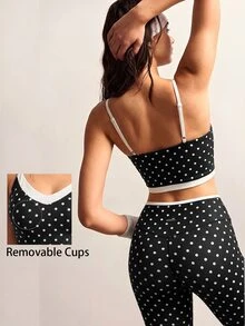 VARSIVA Women's Polka Dot Print Camisole Top And Criss-Cross Waist Contrast Color Long Pants Sports Set - Black and White - View 11