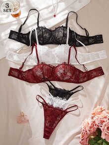 SHEIN مجموعة ملابس داخلية نسائية مثيرة من الدانتيل الأبيض 6 قطع - متعدد الألوان - مشاهدة 1
