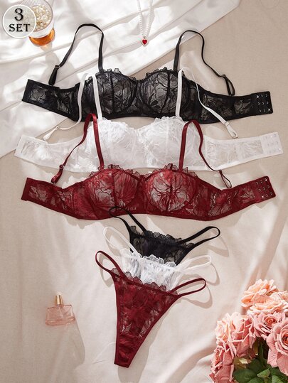 SHEIN Sexy White Lace Women's Lingerie Set 6 Pieces
