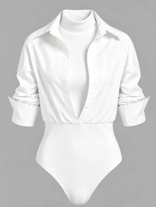 SHEIN LUNE Women's Solid Color Casual Daily Wear Bodysuit - White - View 1