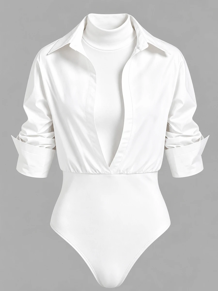 SHEIN LUNE Women's Solid Color Casual Daily Wear Bodysuit - White - View 1