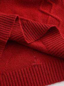 SHEIN Women's Sexy Plush Scarf And Long Sleeve Sweater Set - Red - View 9